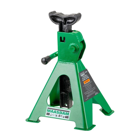 Green Pair Of 2 Ton Jack Stands With Extended Reach 10.5 To 17 Inches Beefy Heavy Duty Steel Base With Anti Sink Feet For SUVs Light Trucks And Cars.