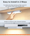 Stick Anywhere Closet Light Kit With Motion Sensor 6 Pack under cabinet installation options shown, including adhesive and magnetic mounts.