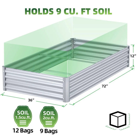 Raised Garden Bed 6x3x1 Foot Galvanized Metal Planter Box For Herbs Vegetables Flowers And Succulents In Silver Outdoor