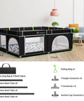 Big Baby Playpen 71x59 Inch With Gate No Fuss, sturdy mesh playard in living room, safe play space with colorful ball pit.