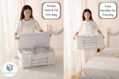 Collapsible Comforter Storage Bag Holds King Queen Bedding Pillows Blankets Duvet Quilt Mothproof Space Saver Machine Washable Oxford Fabric Kick The Clutter Straight Up Solid And Ready