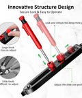 Slick Aluminum Alloy Scriber Tool With Dual Purpose Woodworking Compass And Circle Marking Gauge showing secure red knobs and scribe pin.