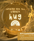 K9 crystal ball night light gift for get well soon vibes with soft glow, inscribed with 'sending you the biggest hug' message on LED base.