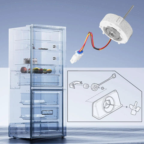 Transparent fridge with Upgraded 809069201 809069206 Refrigerator Evaporator Fan Motor Replacement diagram