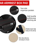 Upgrade Your Ride With This Six Piece Car Accessory Kit Packing A Slick Microfiber Steering Wheel Cover Comfy Seat Belt Pads A Soft Armrest Pad And Two Sharp Red Cup Coasters That Seriously Slap On Any Dash - car armrest box pad with organizer pockets and non-slip silicone, made of high quality leather.