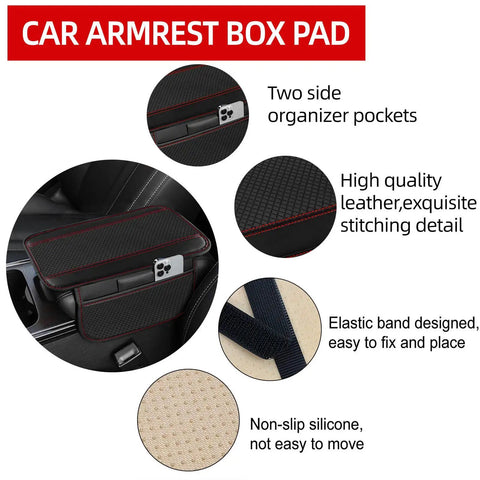 Upgrade Your Ride With This Six Piece Car Accessory Kit Packing A Slick Microfiber Steering Wheel Cover Comfy Seat Belt Pads A Soft Armrest Pad And Two Sharp Red Cup Coasters That Seriously Slap On Any Dash - car armrest box pad with organizer pockets and non-slip silicone, made of high quality leather.