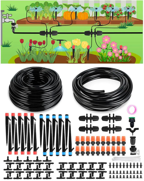 DIY Drip Irrigation Kit For Garden Watering 230 Feet Setup With 40 Adjustable Sprinklers And Tubing Hose components