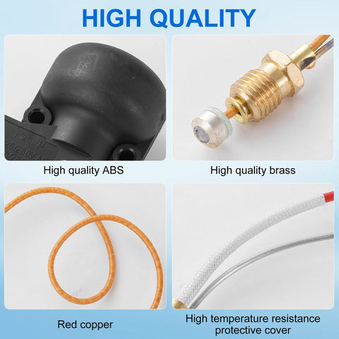 4-piece outdoor patio heater thermocoupler kit: black ABS housing, brass sensor, red copper ring, white high-temp sleeve