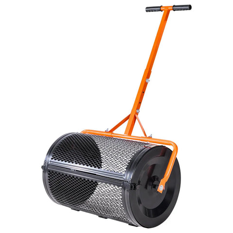 Heavy Duty Compost And Seed Spreader 24 Inch Wide Peat Moss Spreader with T Shaped Handle Adjustable Heights Powder Coated Steel