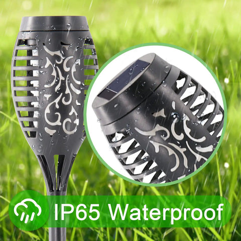 Close-up of Blue Outdoor Solar Torch Lights 12 Pack With Flickering Flame Waterproof Mini Tiki Torches showing design detail.