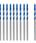 Set of 10 blue-coated 4 mm masonry drill bits with silver shanks