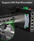 Five Port 100Mb Unmanaged Industrial Ethernet Switch With DIN Rail Mount installed on 35mm rail