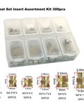 Heat Set Insert Tip Kit With Adaptor And 7 Tip Heads 300 Brass Inserts M2 M2.5 M3 M4 M5 Soldering Accessory Pack in box