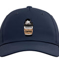 Fueled by Coffee Navy Blue Adjustable Printed Baseball Cap for Office Nerds and Coffee Lovers Humorous Napping Theme