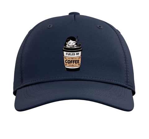 Fueled by Coffee Navy Blue Adjustable Printed Baseball Cap for Office Nerds and Coffee Lovers Humorous Napping Theme