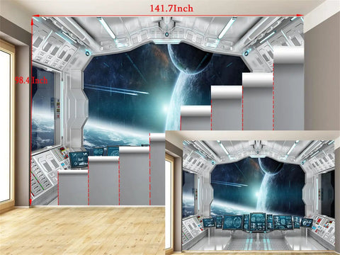 3D Spaceship Peel and Stick Wall Murals for Kids Room Large 141.7 by 98.4 Inches Self Adhesive Vinyl Space Poster