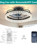 Yunstore Glowlings Rustic Flower Caged Ceiling Fan with Light (Matte Black) featuring remote and app control, modern design.