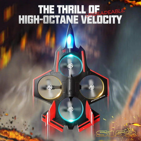 Brushless RC Plane With Camera For Aerial Fun 2.4 GHz Remote Control Jet with LED lights in flight showcasing high speed.