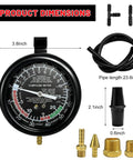 Heavy Duty Auto Fuel Pump And Vacuum Test Gauge Kit Badass Brass Fittings Tight Seal with gauge and fittings dimensions included.