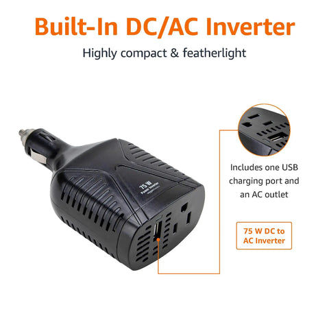 Keep Your Rig Fully Loaded With This 75w Portable Car Power Inverter Transforming 12v Dc To 110v Ac Plus A Sweet Usb Charging Port.