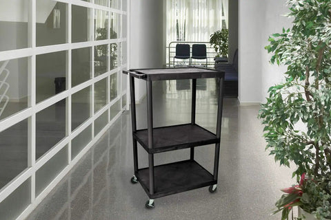 Heavy Duty Rolling Audio Video Presentation Cart With Three Spacious Black Shelves Smooth Gliding Casters Badass Classroom And Office Tech Rig Organizer Durable Steel Build