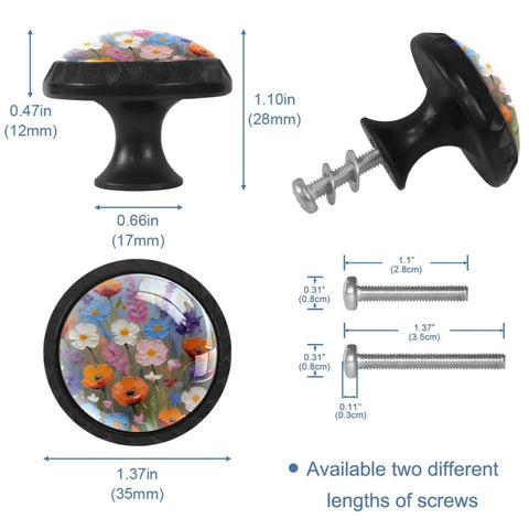 Four Pack Hella Durable Watercolor Floral Cabinet Knobs And Super Smooth Crystal Glass Drawer Pulls With Rock Solid Abs Build Plus Stainless Steel Hardware For Kitchen Cupboards Dressers And Wardrobes, detailed dimensions included.