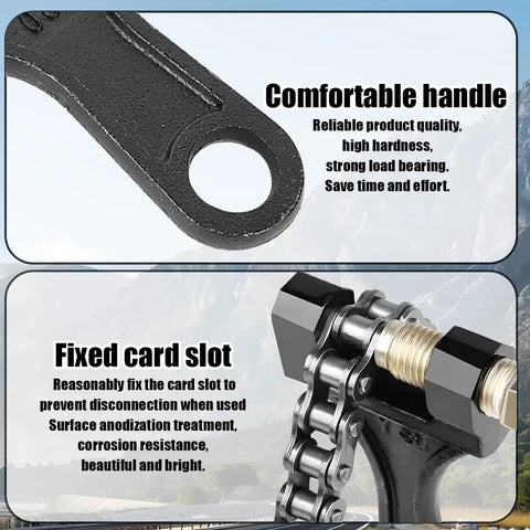 Heavy Duty Motorcycle Chain Breaker Tool For 420 428 520 525 528 530 Chains Universal Chain Link Remover handle and card slot detail