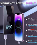 Go-To Portable Jump Starter With Built In Air Compressor And Tire Inflator For Emergencies showing LCD and phone charging