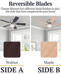 42 Inch Traditional Flush Mount Ceiling Fan With Light, Reversible Motor, Dual Finish Blades Walnut Maple Comparison