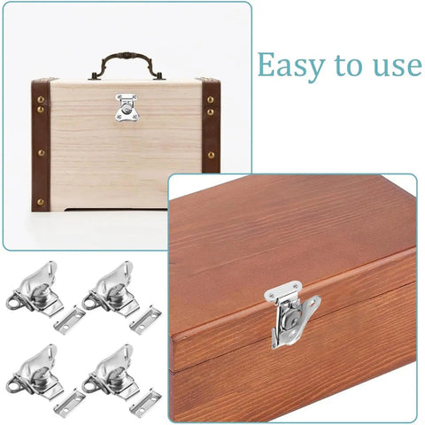 Beefy Loaded Butterfly Latch Set With Retainer Clip on wooden tool box and case, heavy duty 450lbs load capacity, silver color.