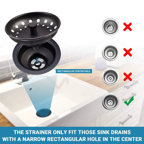 Image showing the Matte Black Stainless Steel Sink Basket Strainer Stopper, 2 Pack, Universal Three And A Half Inch Kitchen Drain Strainer With Anti Clog Rubber Stopper And Metal Center Knob, illustrating compatibility with the specific sink type.