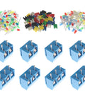 Over 800 Pieces DIY Electronics Kit With Double Sided PCBs showing assorted LEDs and terminal blocks for soldering practice