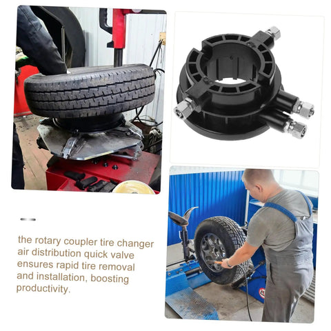 Rotary Coupler Tire Changer Tool For Quick Tire Removal And Installation Air Valve Adapter installed in workshop