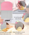Front view of pink 5.5-inch stainless steel wavy crinkle cutter with non-slip handle for potatoes.