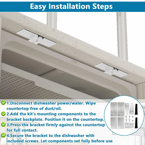 Easy installation steps for Straight Up Heavy Duty Dishwasher Mounting Bracket Kit For Granite Countertops With Stainless Bolts.