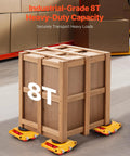 Beefy 4 Pack Heavy Duty Machinery Skates Dollies For Moving Up To 17,637 Lbs With 4 PU Wheels under a wooden crate