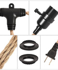 Solid Pick 23Ft Hemp Rope Pendant Light Swap With Three Independent E26 E27 Sockets And Solo Toggles Super Chill Plug In Swag Extension For Instant Room Glow Quick Connect No Bulbs Inside accessories and details