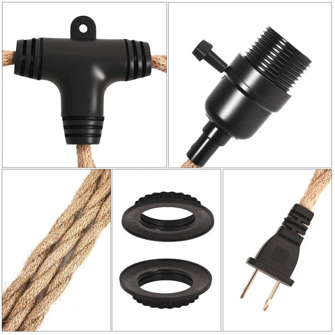 Solid Pick 23Ft Hemp Rope Pendant Light Swap With Three Independent E26 E27 Sockets And Solo Toggles Super Chill Plug In Swag Extension For Instant Room Glow Quick Connect No Bulbs Inside accessories and details