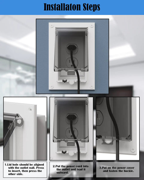 Type 3R Enclosure Cover Single Gang Vertical Outdoor Electrical Box Cover Weatherproof Clear Two Pack installation steps with power cord.