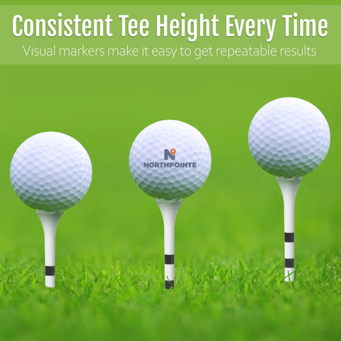Three And A Quarter Inch White Golf Tees With Black Stripes Pack Of 50 Durable Plastic Tees With Six Prong Cup For Easy Depth Placement