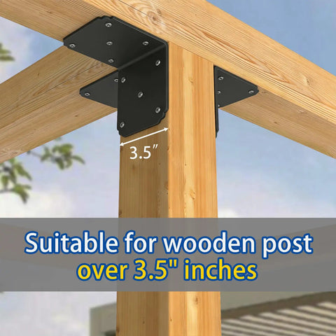 Badass Heavy Duty L Bracket 90 Degree Beam Connector Carbon Steel Angle Support for pergola framing on wooden post over 3.5 inches.