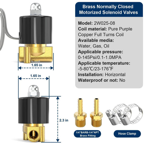 Heavy Duty One Quarter Inch NPT Brass Electric Solenoid Valve Normally Closed AC 110 Volt for water air diesel lines