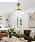 Vintage Industrial Caged Ceiling Fan Light Fixture with Remote,7-Blade Fan in stylish living room setting.