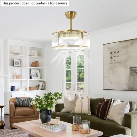 Vintage Industrial Caged Ceiling Fan Light Fixture with Remote,7-Blade Fan in stylish living room setting.