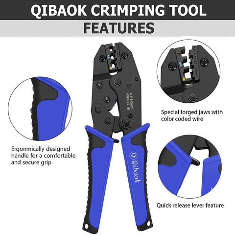 Ratcheting Wire Terminal Crimping Tool Kit With 800 PCS Wire Connectors featuring adjustable jaws and ergonomic blue handles