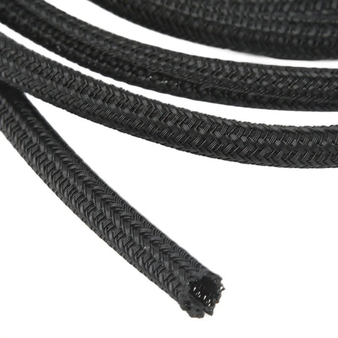 5mm black self wrapping wire loom and split cable sleeve designed for high heat RV boats and auto projects.
