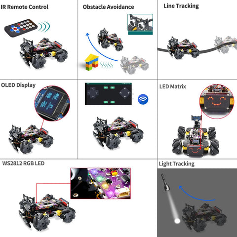Adeept Mecanum Wheel Smart Car Kit, Arduino IDE compatible, with IR remote, line tracking, OLED display, LED matrix