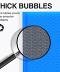 Blue Large Bubble Mailers 12x16 Inch 25 Pack showing thick bubble padding with a magnifying glass highlighting bubble texture.