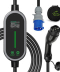 Type 2 Ev Charging Cable With Adjustable Amperage 6 To 32 Amps For Seven Point Two KW Home Wallboxes with display and plugs.