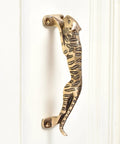 Vintage Style Interior Door Pull Handle 1 Piece in Antique Brass and Gold Finish shown attached to white door surface